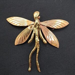 Fairy Nymph Sprite Dragonfly Fantasy Brass Copper Brooch 2.5" Artisan